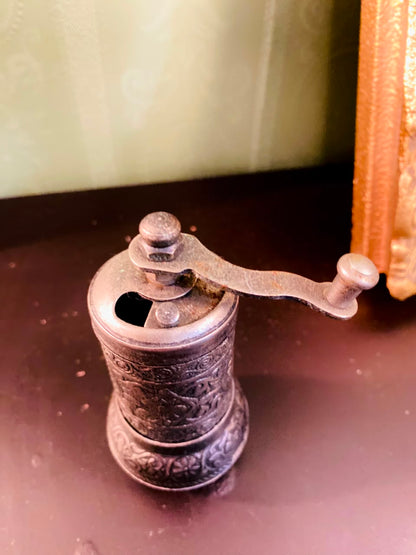 Vintage Hand Crank Coffee Grinder 4 Inch Ornate Metal Mill