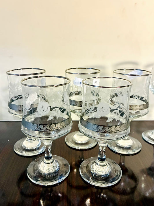 Vintage Etched Stemmed Glasses – Set of 5