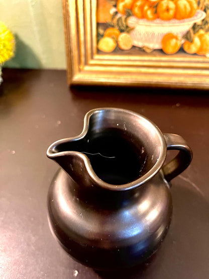 Vintage Black Ceramic Water Pitcher – 4 Inch