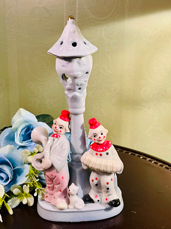 Vintage Porcelain Clown Table Lamp Figurine (9 Inch)