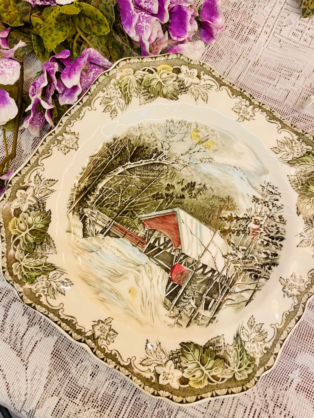 Johnson Bros Friendly Village Covered Bridge Plate 8in