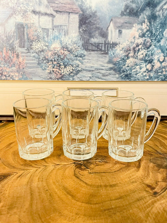 Set of 6 Vintage Clear Glass Mug Set – Classic Coffee Cups