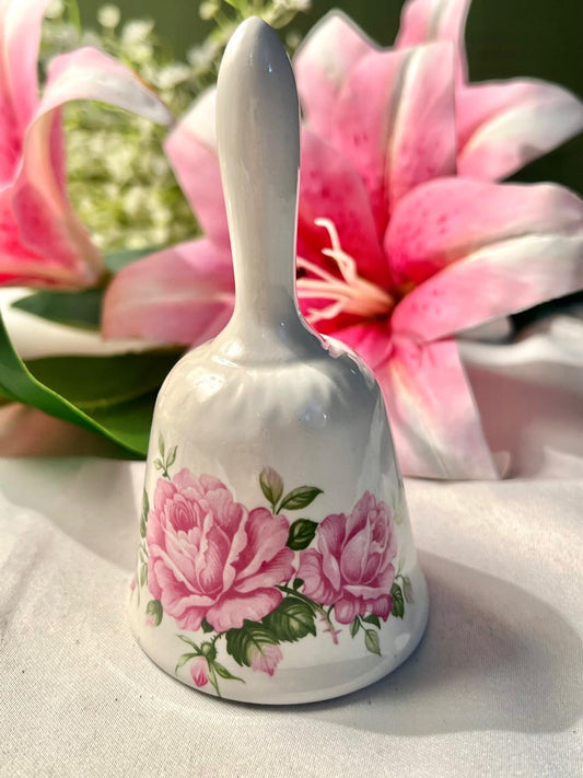 Vintage Pink Rose Floral Ceramic Decorative Bell – 4.5