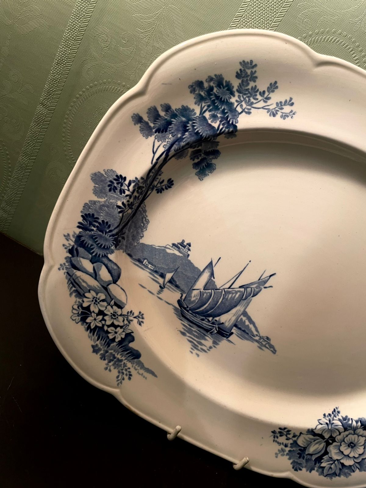 Vintage Blue Transferware Oval Serving Platter 14 Inch