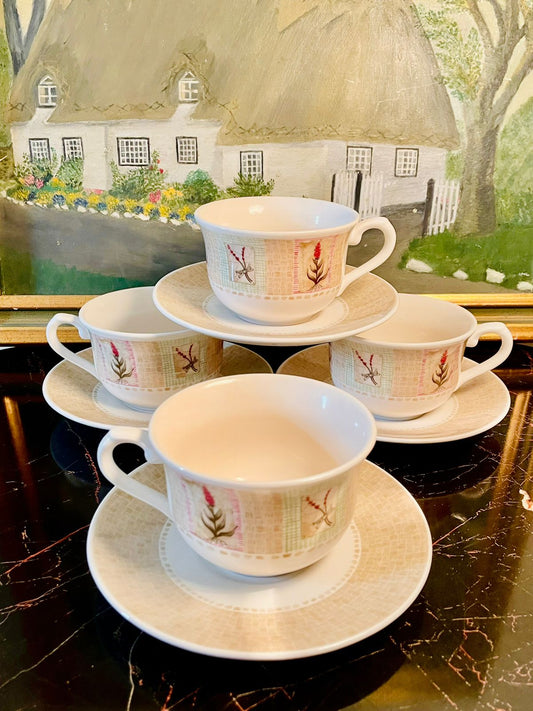 Set of 4 Ceramic Cottage Garden Cup & Saucer – Floral English Style Tea Set