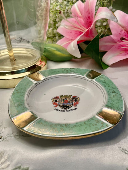 Vintage Crest Ceramic Ashtray Metallic Lustre 6 in