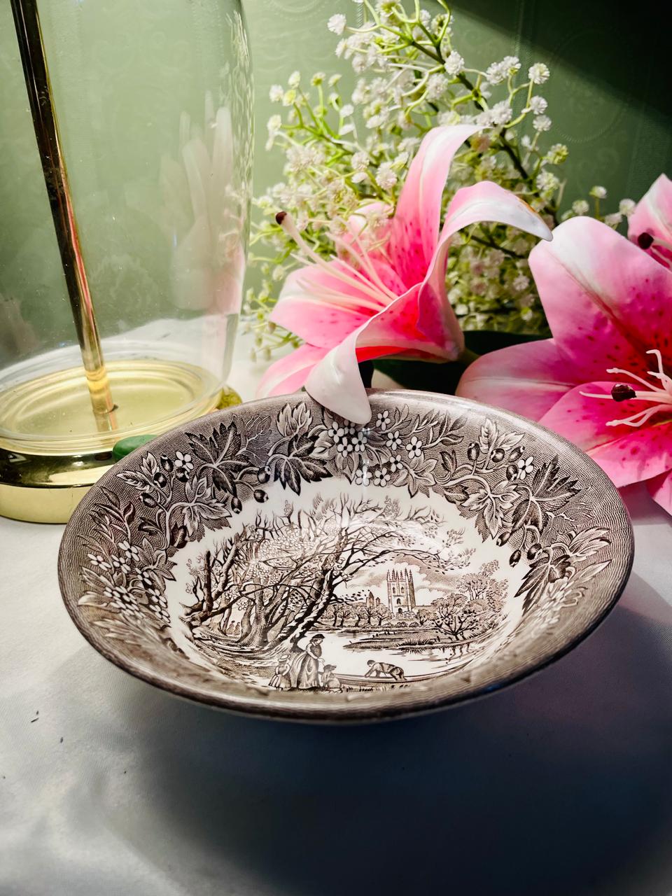 Vintage English Ironstone “Magdalen Tower” Transferware Bowl – 16 cm
