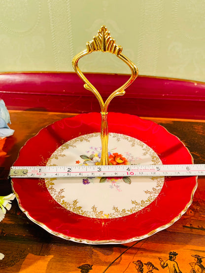Red Floral Handled Fine Bone China Serving Plate – 6 Inch