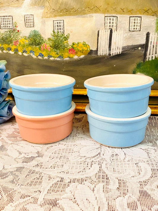Set of 4 Pastel Ceramic Bowls  – Cottage-Core Kitchenware