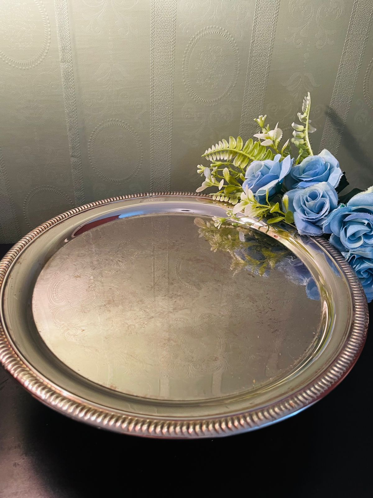 Vintage Silver Plated Round Serving Tray 12 Inch