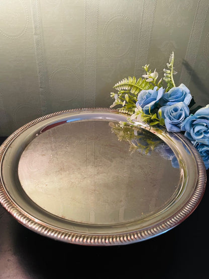 Vintage Silver Plated Round Serving Tray 12 Inch
