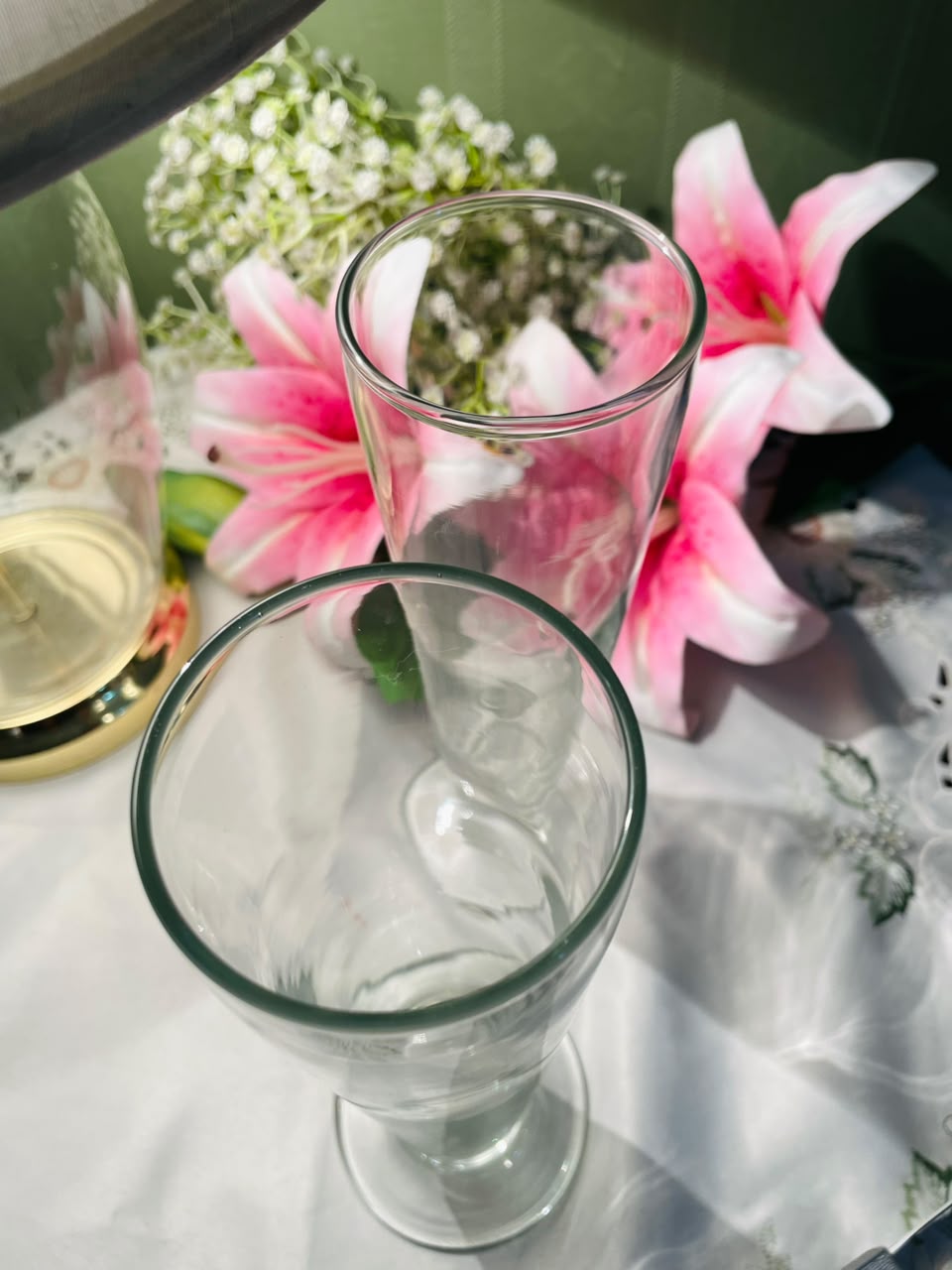 Pair of Tall Clear Crystal Pilsner Vase  Approx. 23 cm