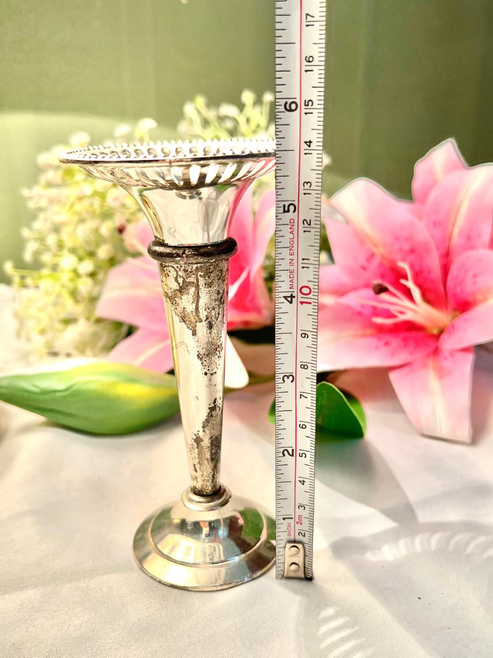 Queen Anne Silver Pedestal Candle Holder 14 cm