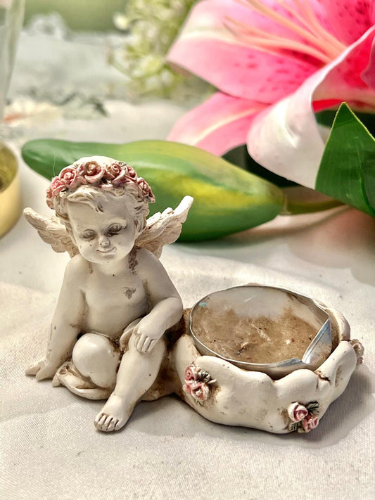 Vintage Cherub Angel with Floral Trinket Bowl – 3 Inches