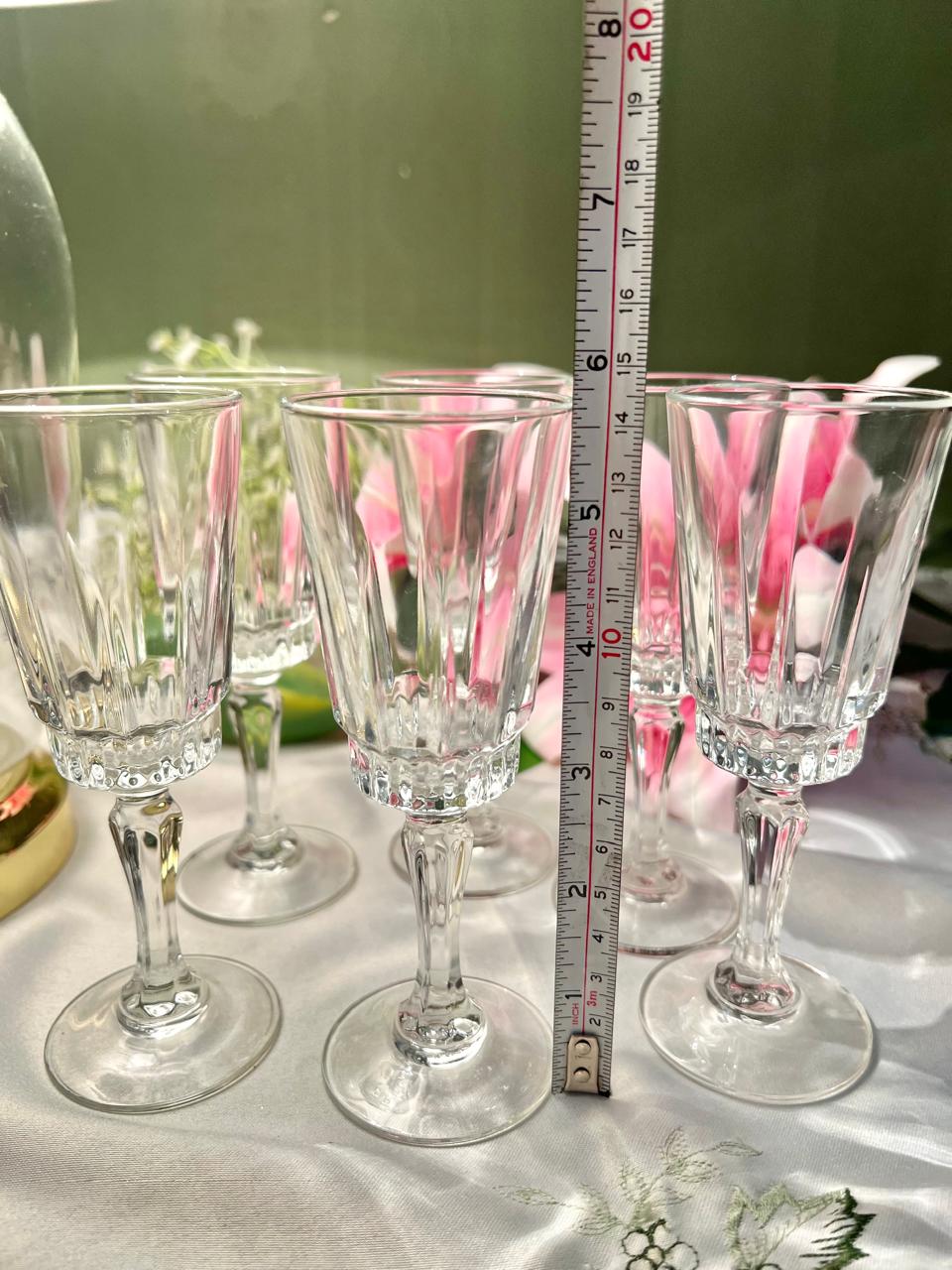 Vintage Clear Crystal Stemmed Glasses Set of 6 – 6 Inch