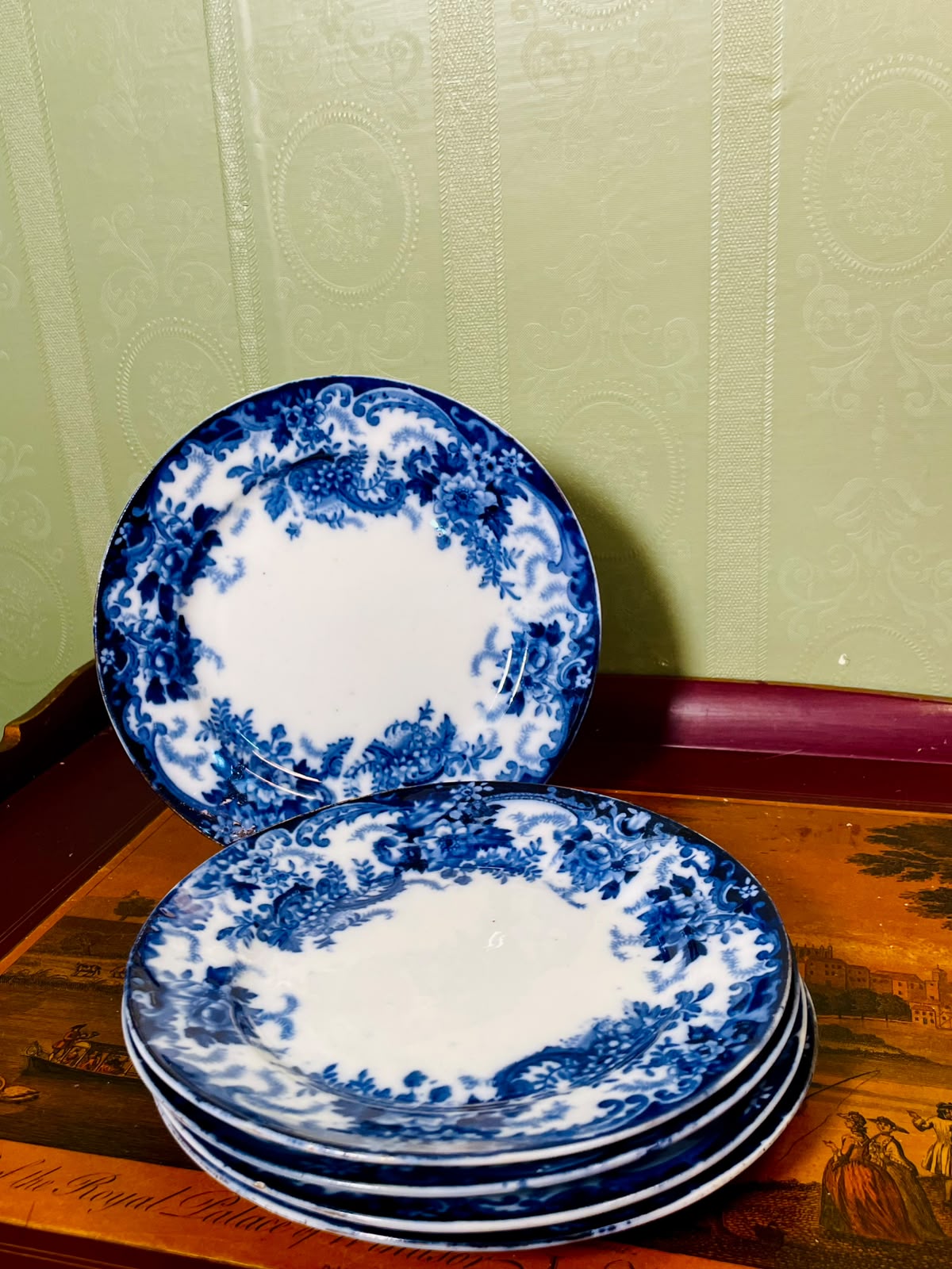 Set of 5 Vintage Blue & White Floral Plates – 7 Inch