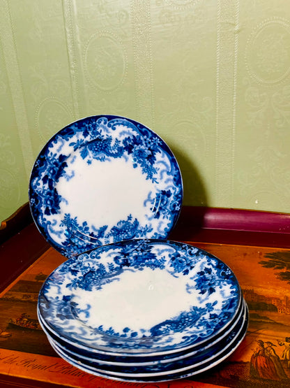 Set of 5 Vintage Blue & White Floral Plates – 7 Inch