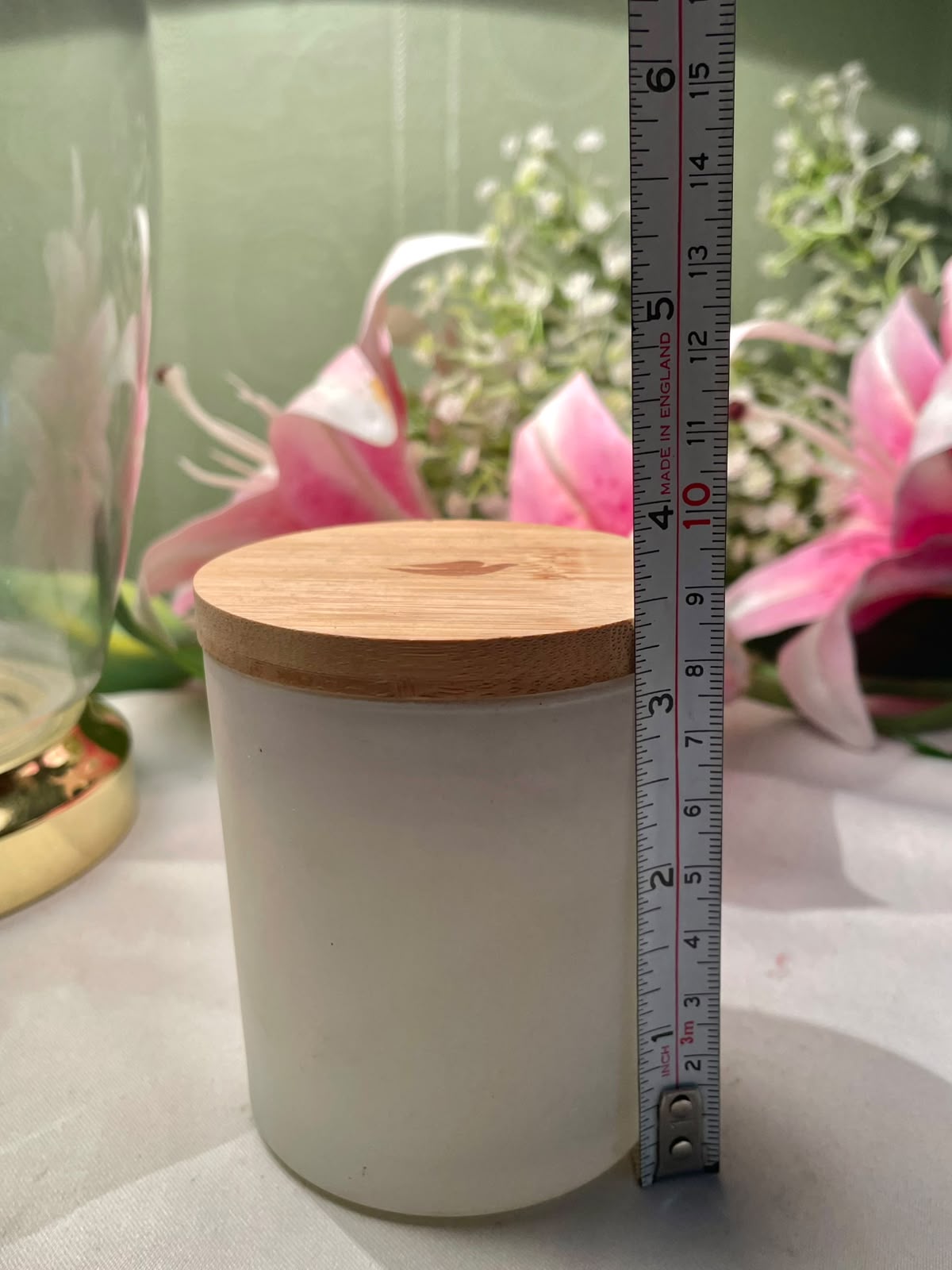 Dove Frosted Crystal Candle Jar with Wooden Lid