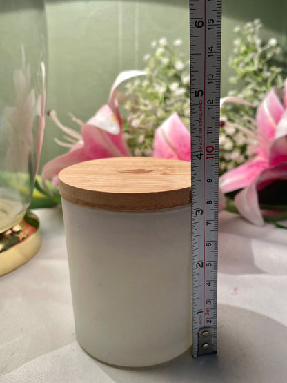 Dove Frosted Crystal Candle Jar with Wooden Lid