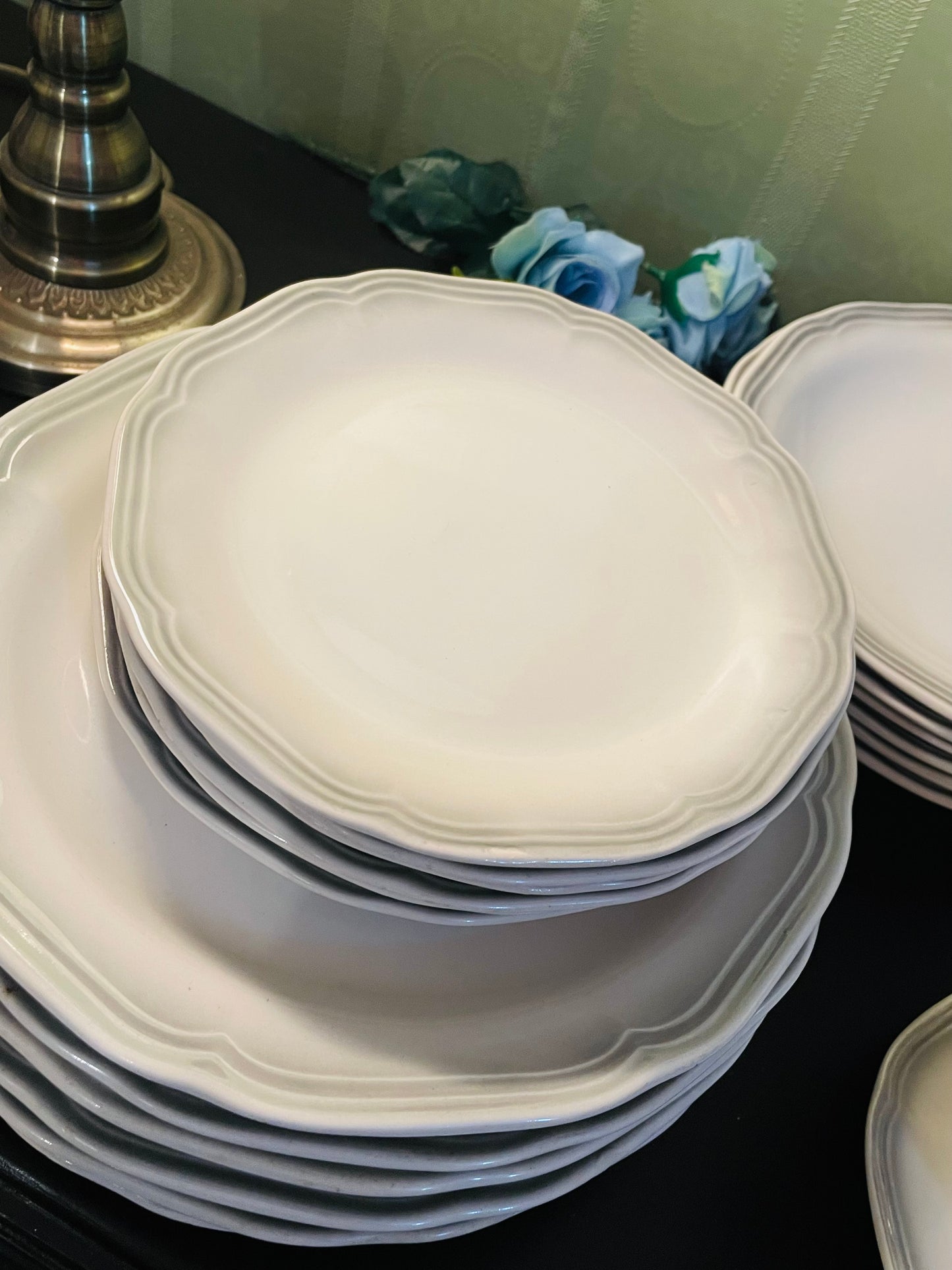 Vitramik Oxford Grey Rim Dinnerware Set For Six