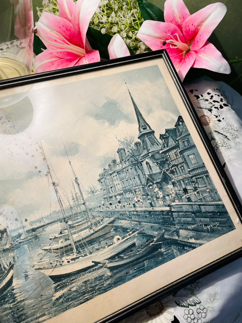 Harbour Scene Framed Print Black Frame Approx. 38 x 31 cm