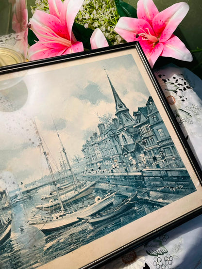 Harbour Scene Framed Print Black Frame Approx. 38 x 31 cm
