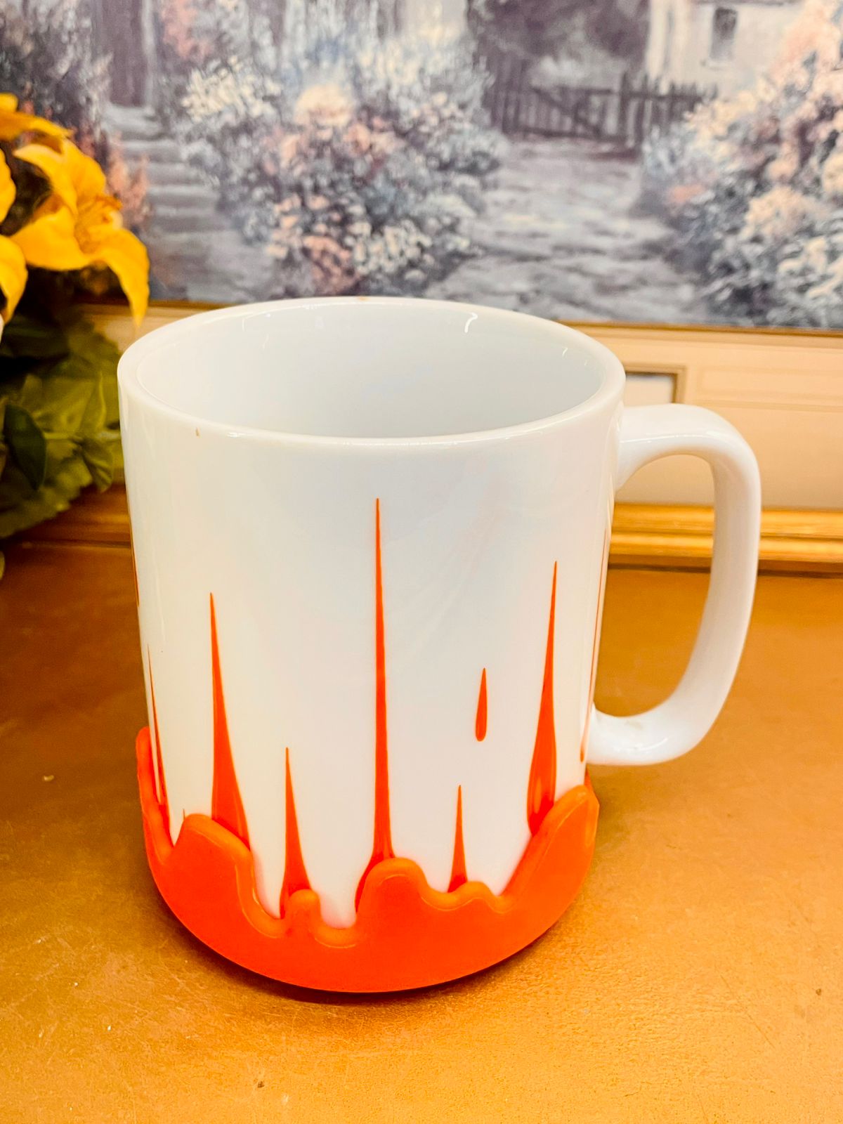 Modern Drip Design Ceramic Mug Orange White Coffee Cup