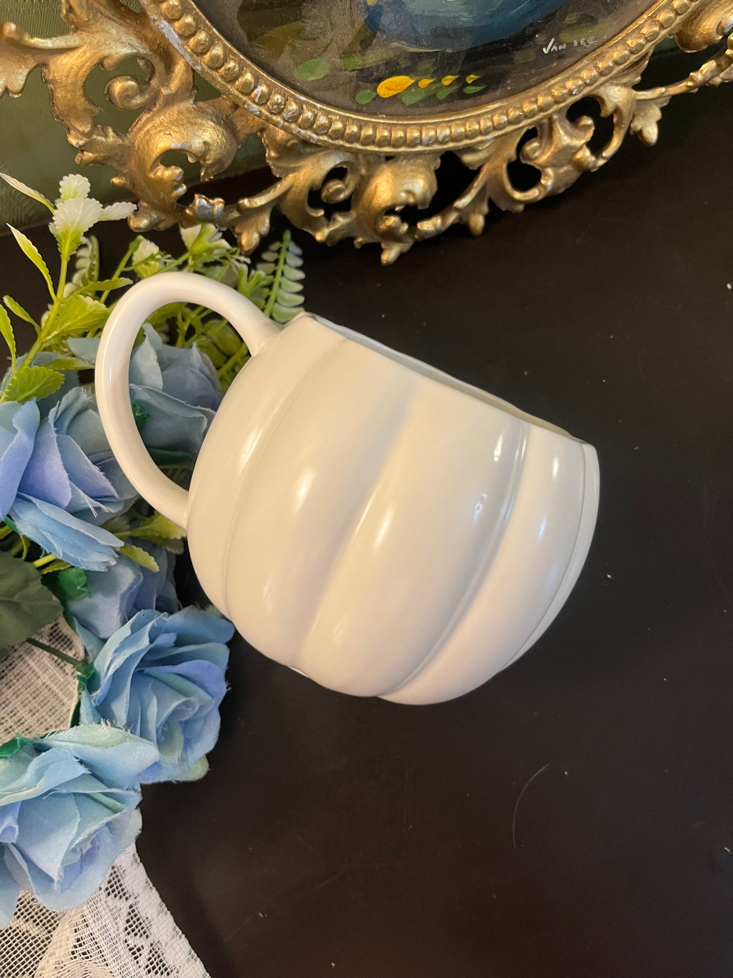 White Pumpkin Shaped Ceramic Mug