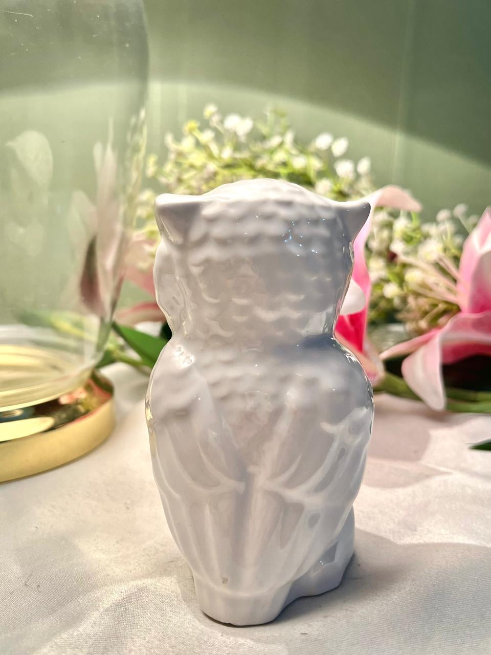 White Owl Ceramic Figurine Black Eyes 10.5cm - 1 Piece