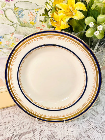 Vintage Blue & Gold Porcelain Rimmed Soup Plate
