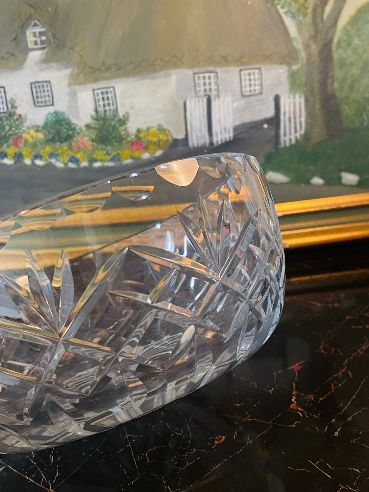 Vintage Large Cut Crystal Serving Bowl – Starburst & Diamond Pattern