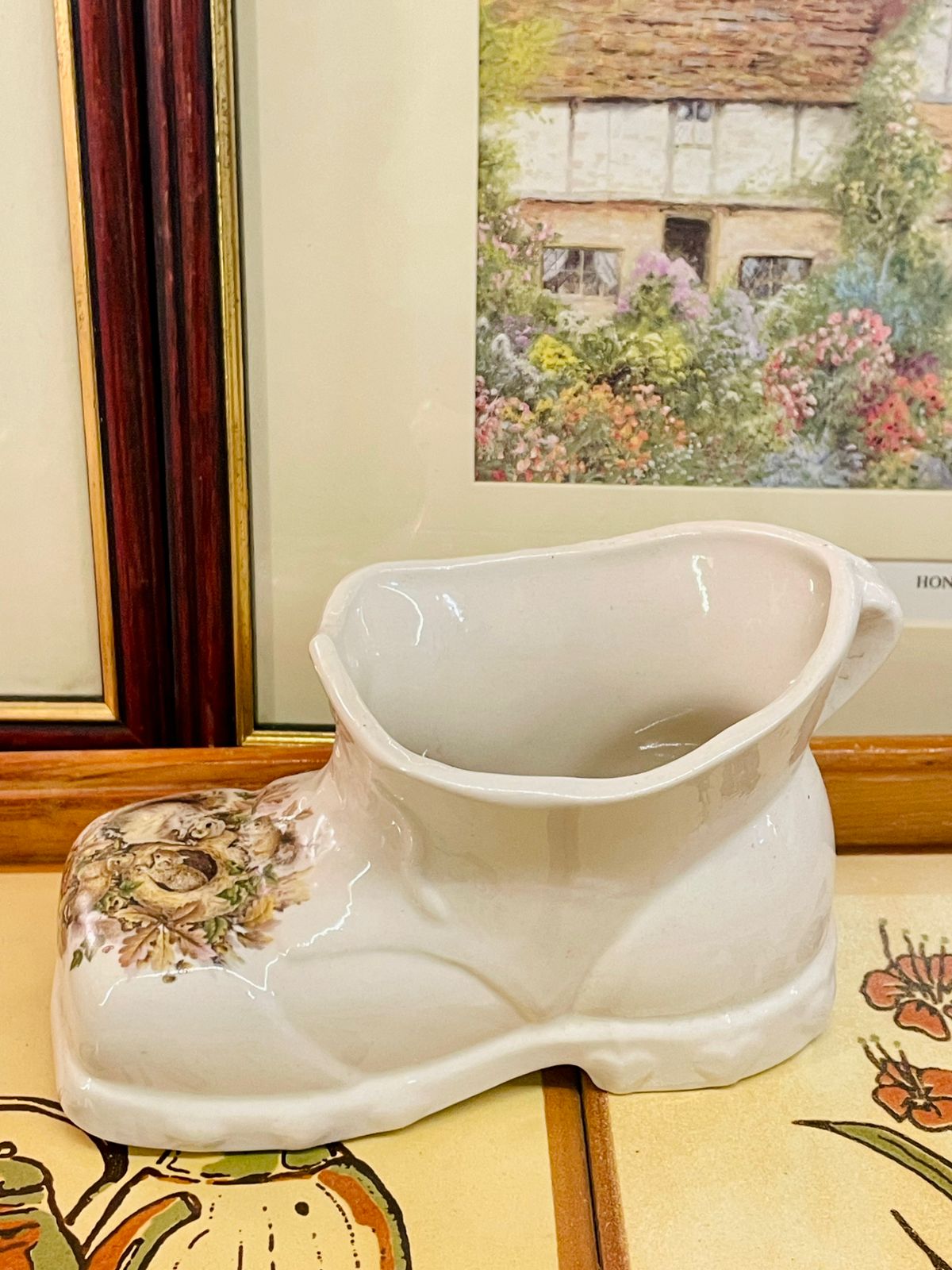 Vintage Ceramic Boot Planter – Woodland Animals Design