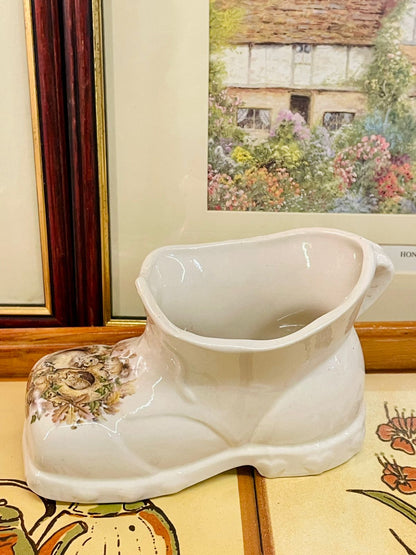 Vintage Ceramic Boot Planter – Woodland Animals Design