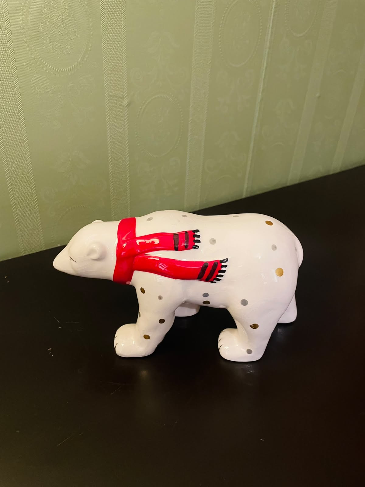 Ceramic Polar Bear Figurine with Red Scarf