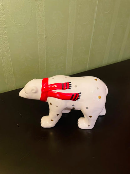 Ceramic Polar Bear Figurine with Red Scarf