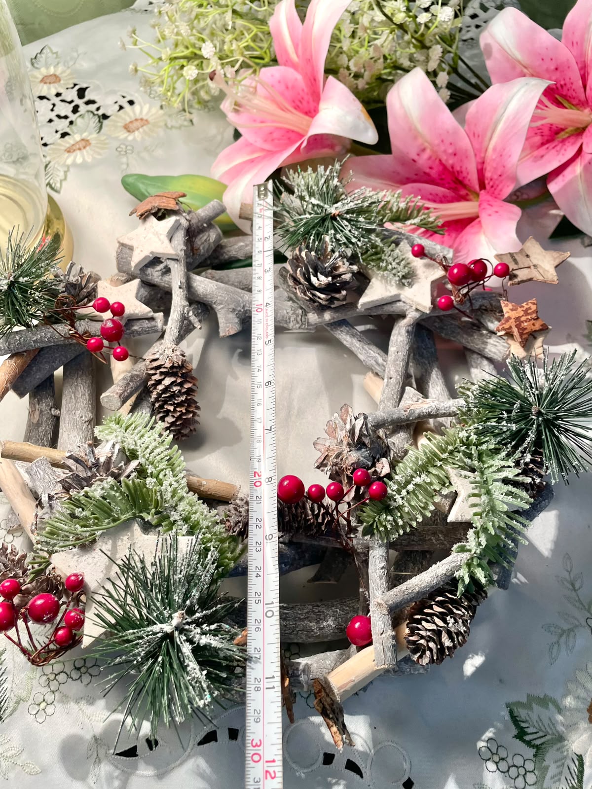 Rustic Christmas Wreath with Pinecones & Berries 12"