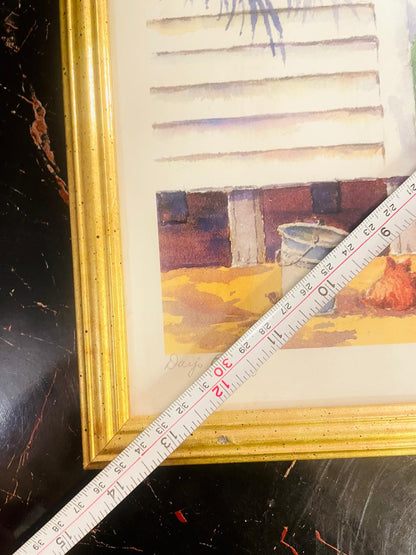 Vintage Coastal Painting Framed Beach Scene Wall Art