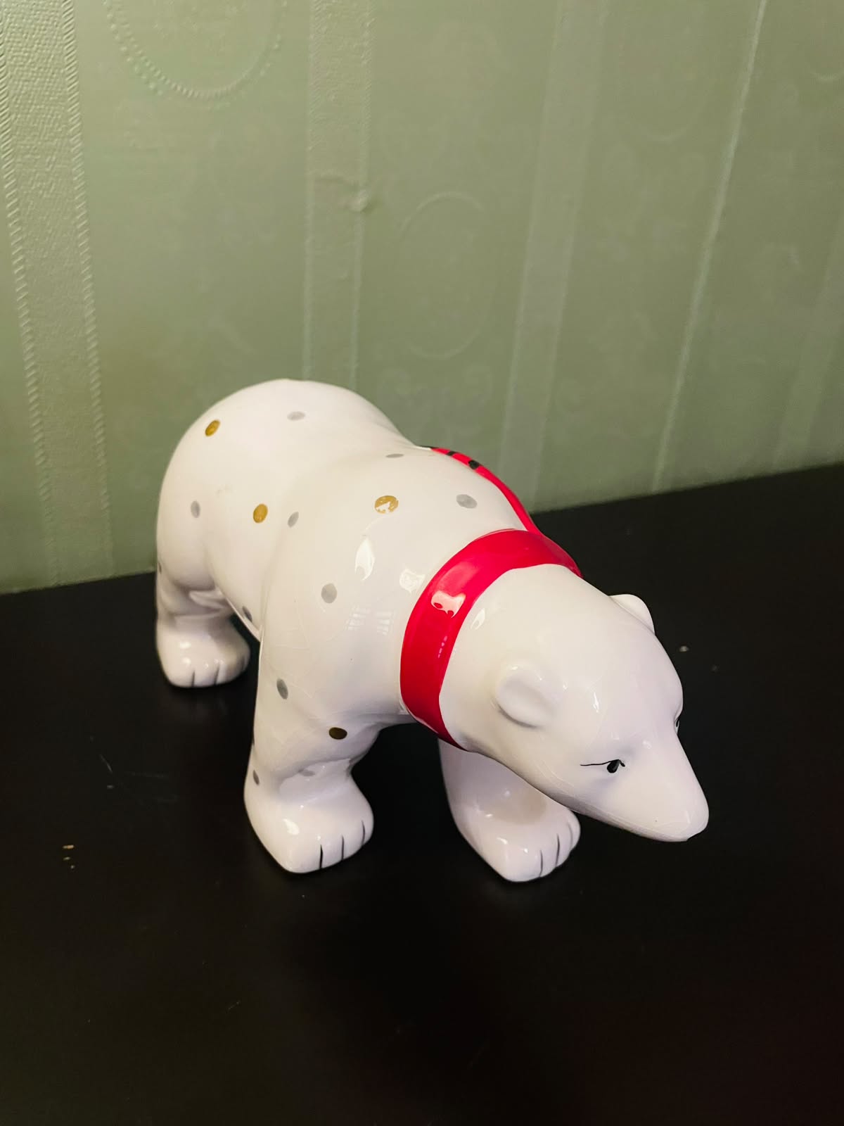 Ceramic Polar Bear Figurine with Red Scarf