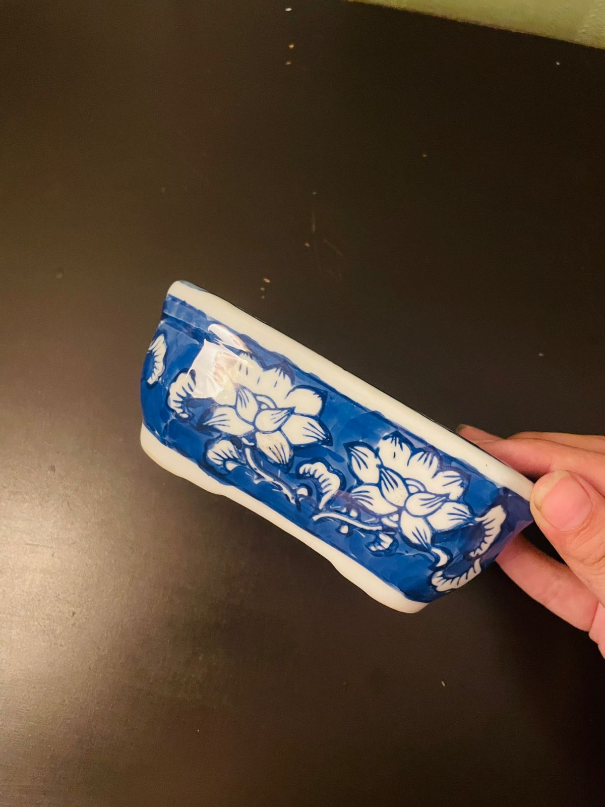 Blue White Floral Ceramic Planter Trough 5 Inch