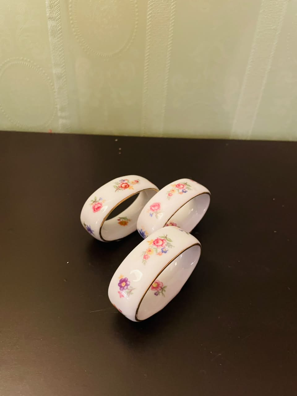 Set of 3 Floral Bone China Napkin Rings