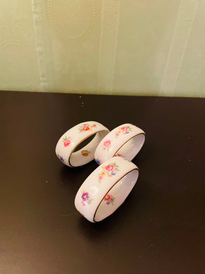 Set of 3 Floral Bone China Napkin Rings