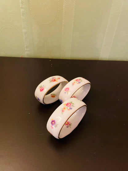 Set of 3 Floral Bone China Napkin Rings