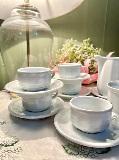 12-Piece White Tea Set with Cups, Saucers, milkpot and sugar pot