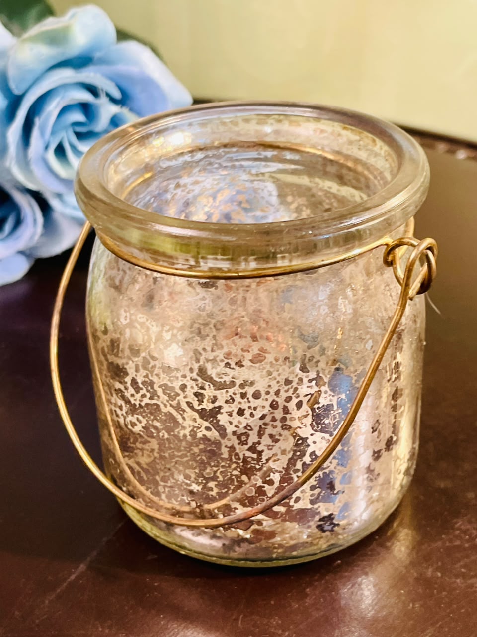 Vintage Silver Mercury Crystal Tealight Holder 10cm