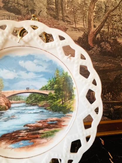 Vintage Reticulated Souvenir Plate – “Concrete Bridge, Lower Yellowstone Falls” Scenic Collector’s Plate