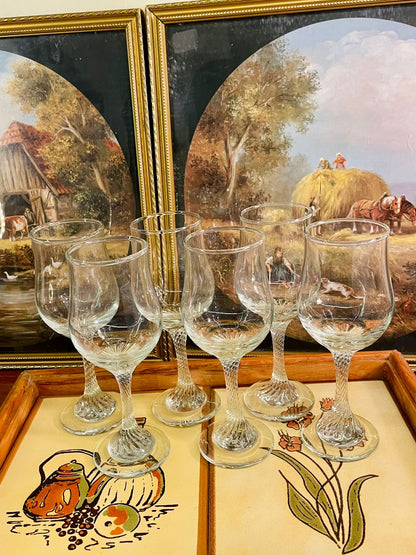 Set of 6 Clear crystal Glasses – Twisted Stem Design – Vintage Style