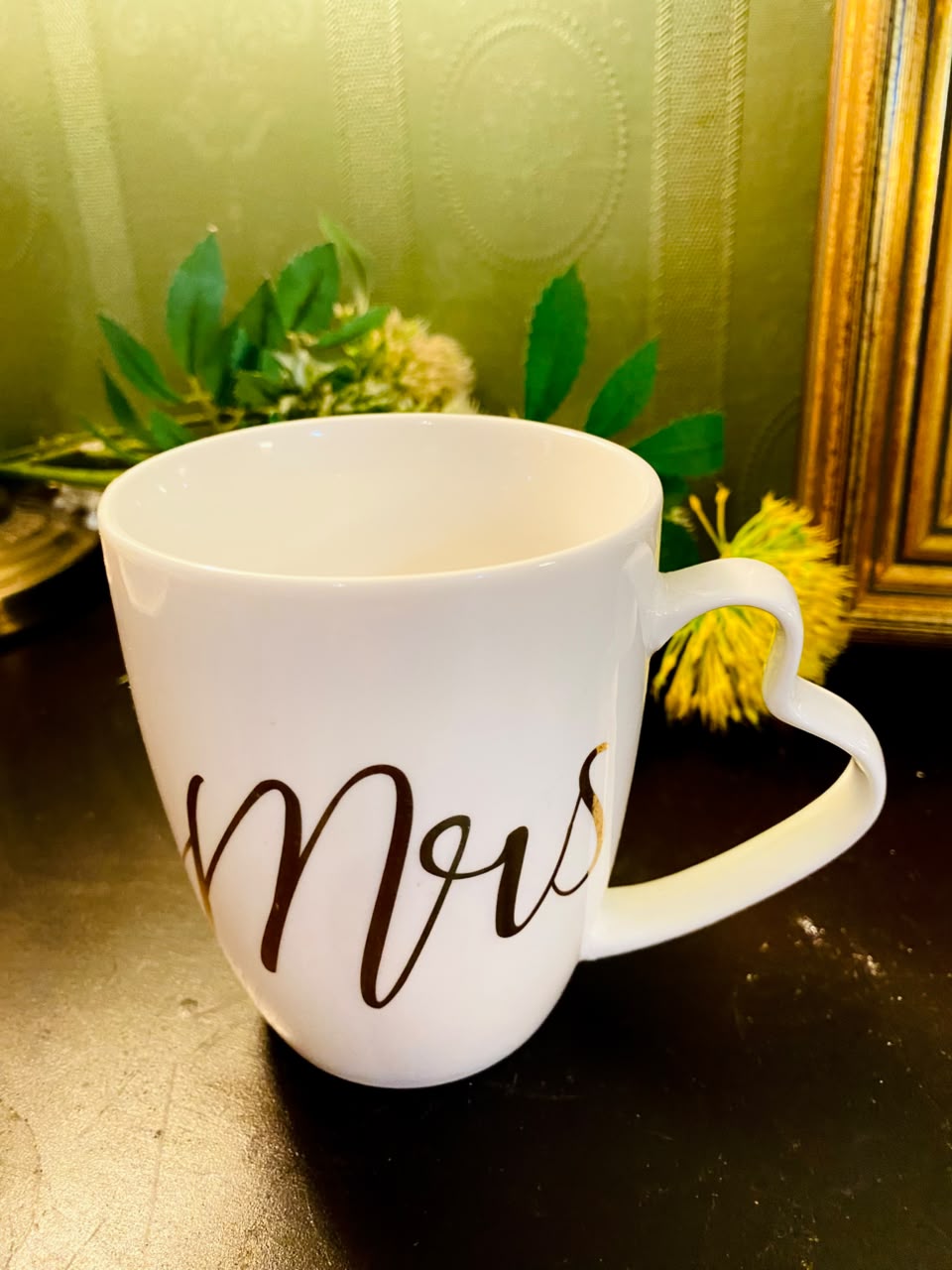 Mrs Heart Handle Ceramic Mug 5 Inch Wedding Gift Cup