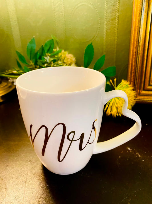 Mrs Heart Handle Ceramic Mug 5 Inch Wedding Gift Cup