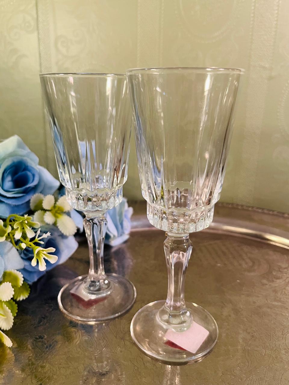 Vintage Crystal Champagne Glass Pair – 15 cm Faceted Stem