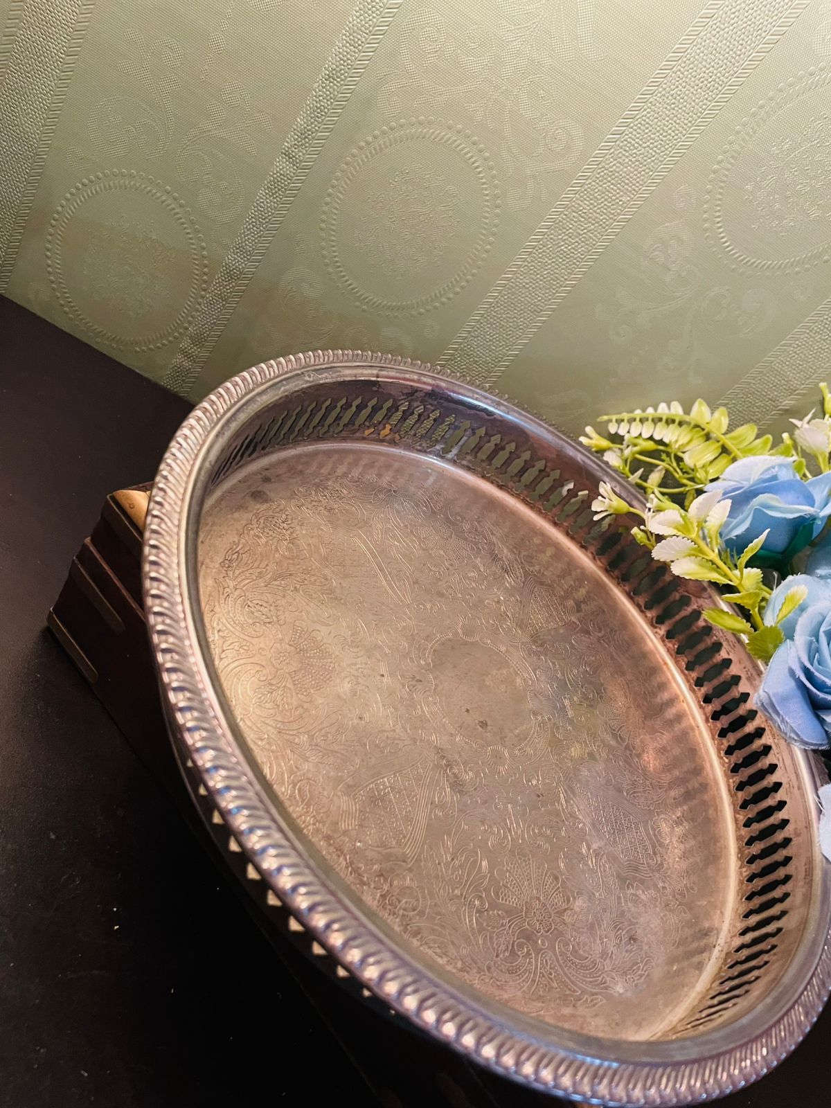 Vintage Silver Plated Gallery Tray 9 Inch
